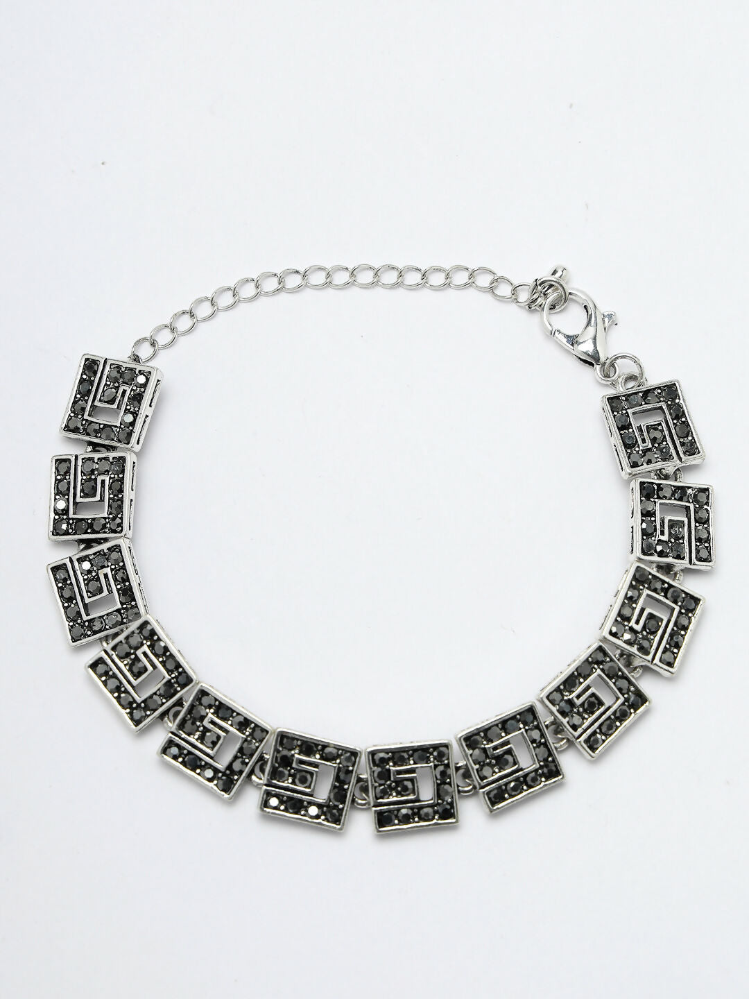 NVR Women American Diamond Rhodium-Plated Link Bracelet - Swadesiicart