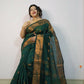 Exclusive Collection Beautiful Dark Green Cotton Silk Woven Handloom Saree With Running Blouse Piece - Swadesiicart