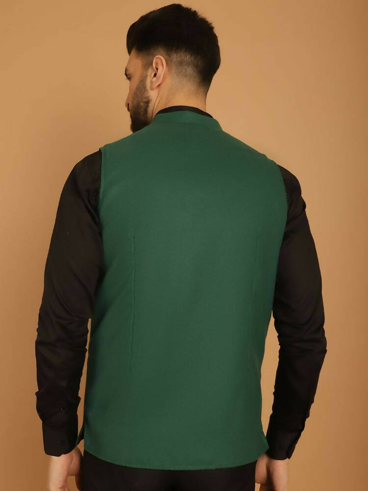 Even Apparels Pure Wool Nehru Jacket - Green | Swadesiicart