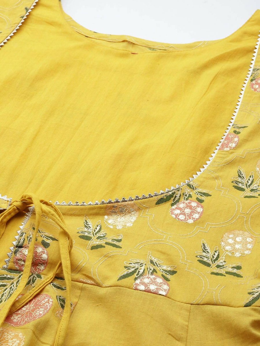 Ahalyaa Women Yellow Floral Fit & Flare Maxi Ethnic Dress | Swadesiicart