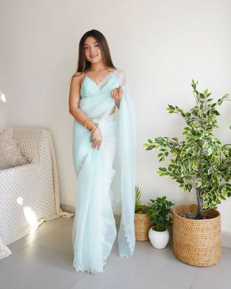 Vamsee Sheetal Sky Organza Saree - Swadesiicart