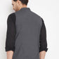 Even Apparels Grey Merino Men's Nehru Jacket-Contrast Lining-Free Pocket Square PW691 | Swadesiicart