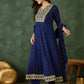 The52 Blue Women's Gorgeous Embroidered Work Vichitra Silk Fabric Flared Kurta Pant and Dupatta Set - Swadesiicart