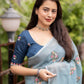 Sky Pure Linen Ethnic Motifs Saree with Unstitched Blouse - Hiral Fashion | Swadesiicart