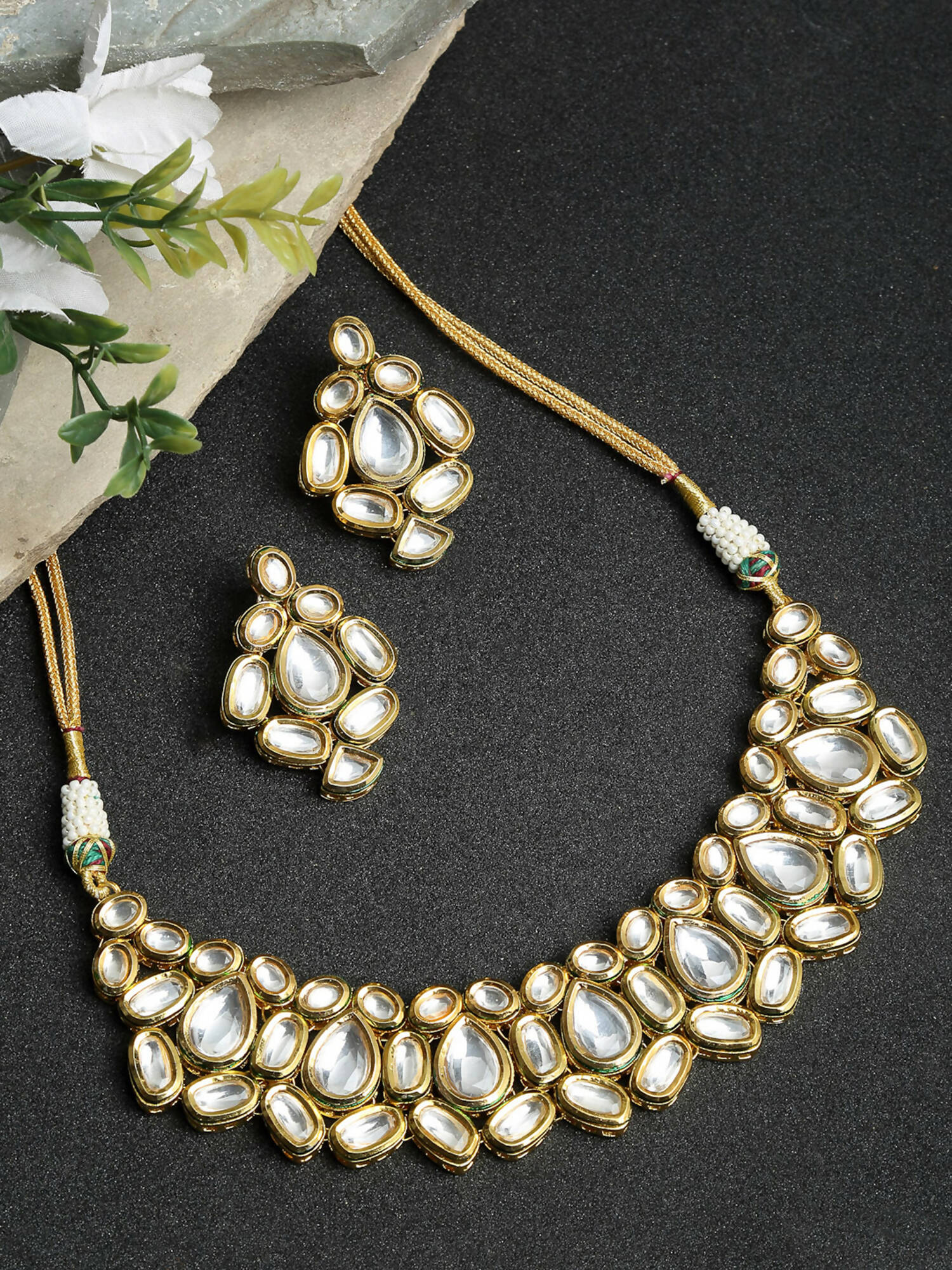 Kundan Choker With Earrings - Ruby Raang | Swadesiicart