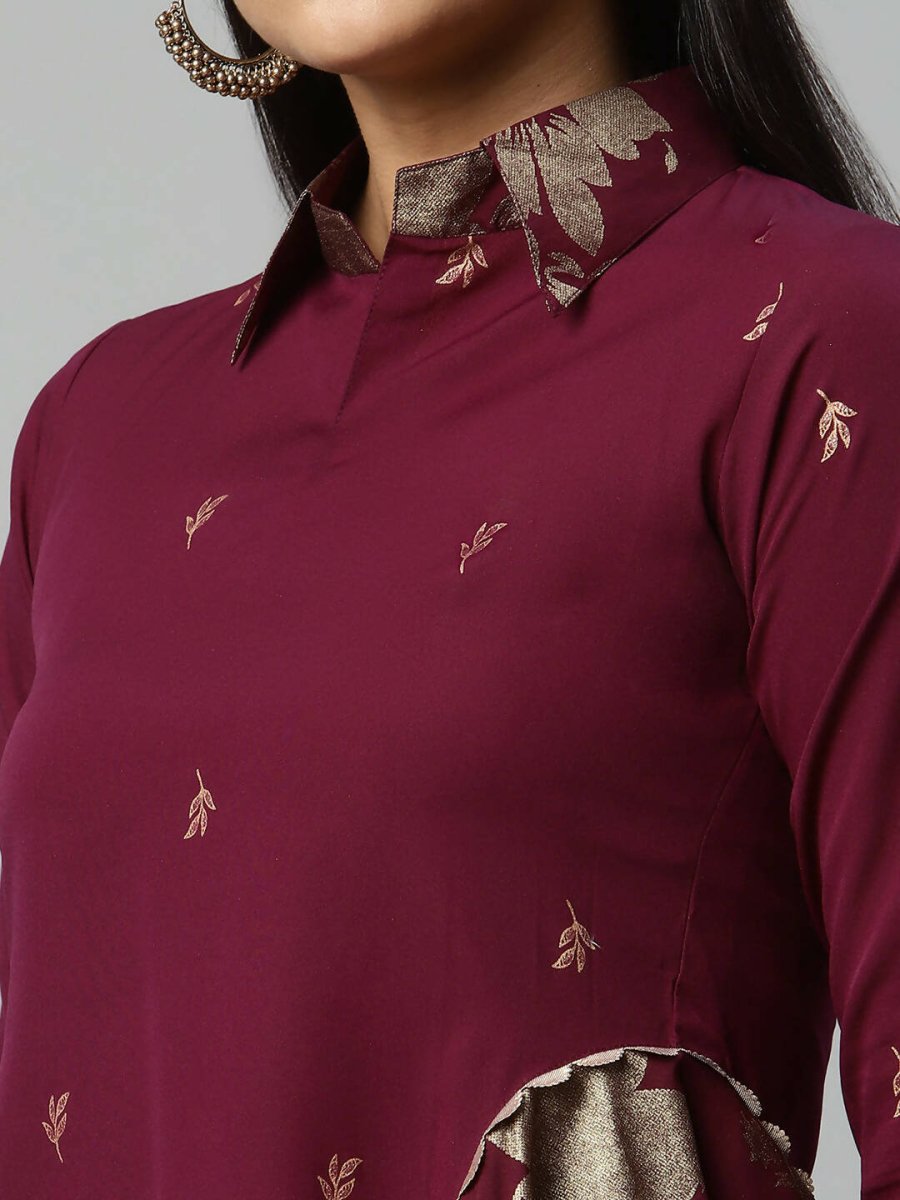 Ahalyaa Women Wine Crepe Printed Tunic | Swadesiicart