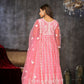 Jyoti Fashion Women's Baby Pink Net Embroidered Anarkali Kurta Pant Set With Dupatta | Swadesiicart