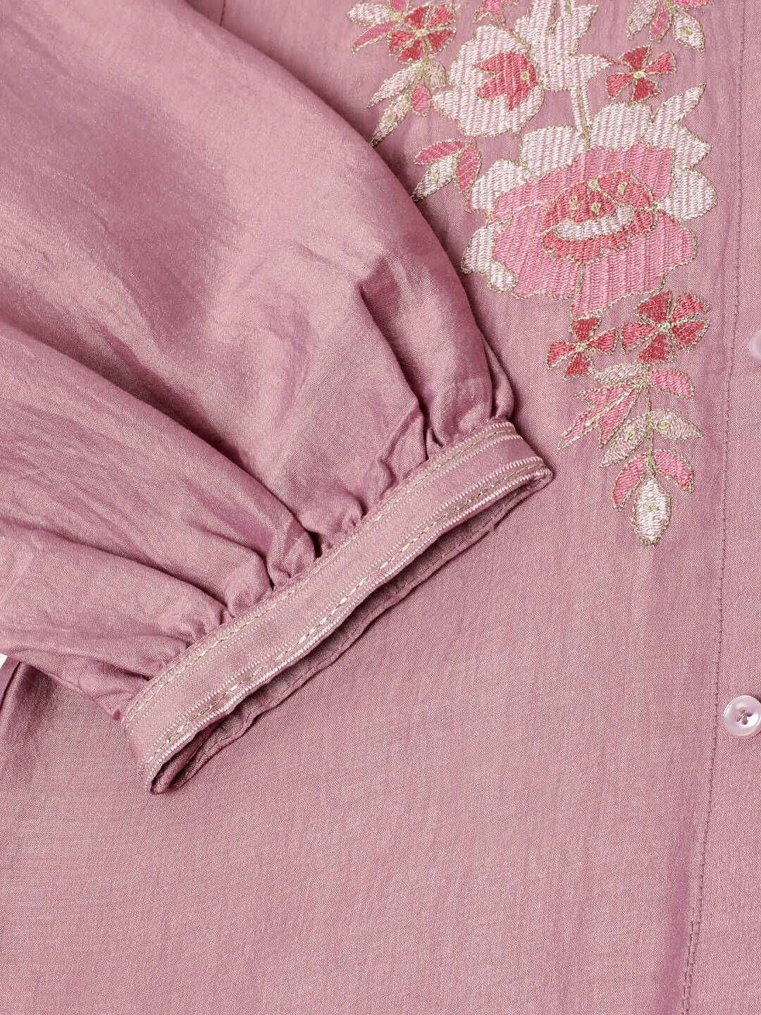 Dust Pink Chinon Yoke Embroidered A-line Top - Tarini - Swadesiicart