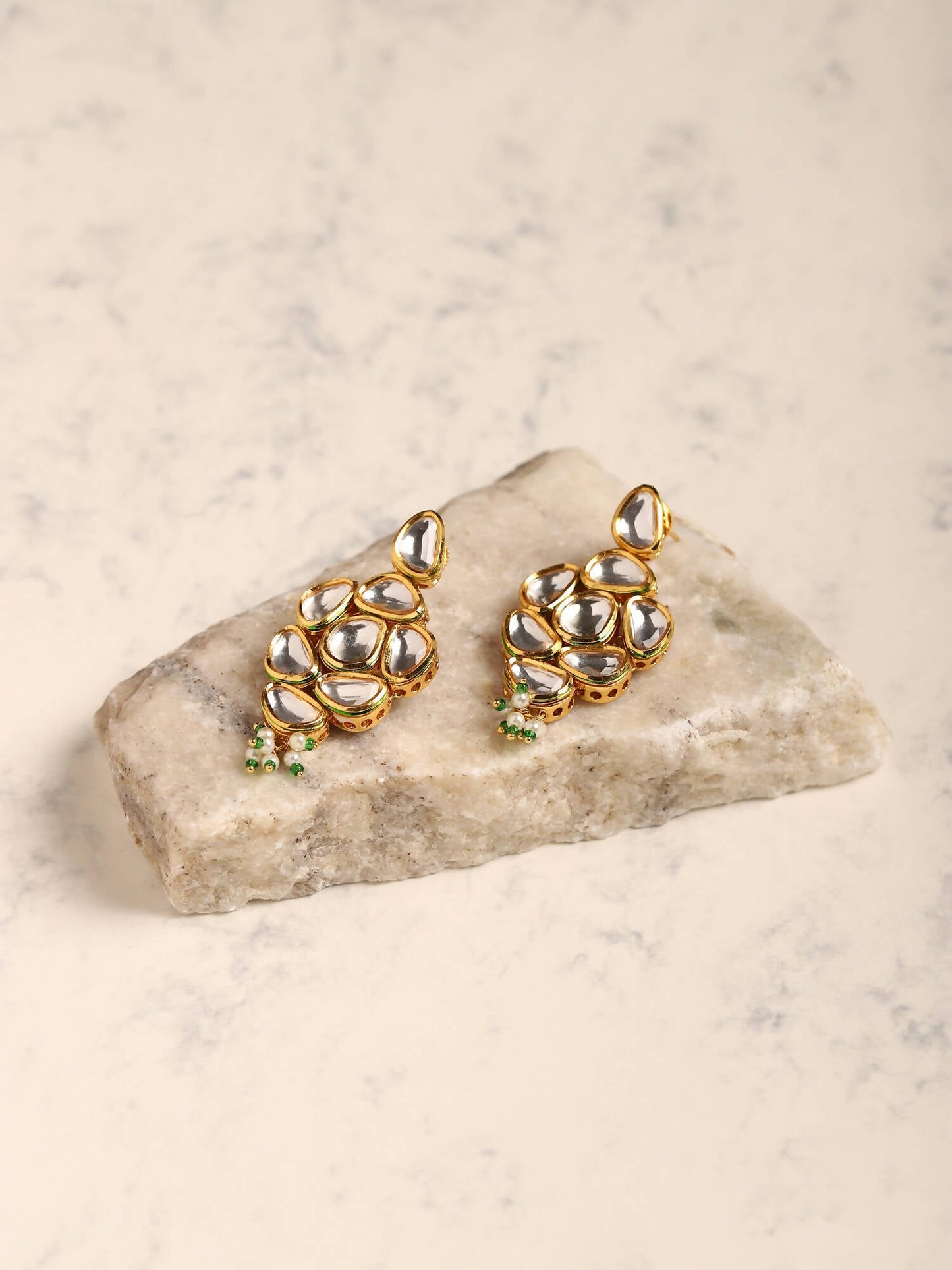 Gold-Polished Kundan Studs Earrings - Ruby Raang - Swadesiicart