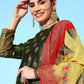 Ahalyaa Women's Olive Colour Poly Silk Gold Printed Kurta Pant Set With Dupatta | Swadesiicart