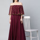 Ahalyaa Women Wine Colour Crepe & Net Gold Printed Dress | Swadesiicart