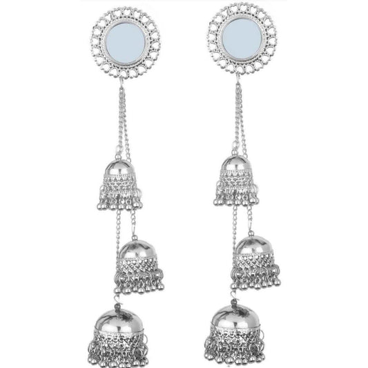 MS Fashion India Muskan Fancy Silver Plated Mirror Tribal Long Hook Jhumki Earrings | Swadesiicart