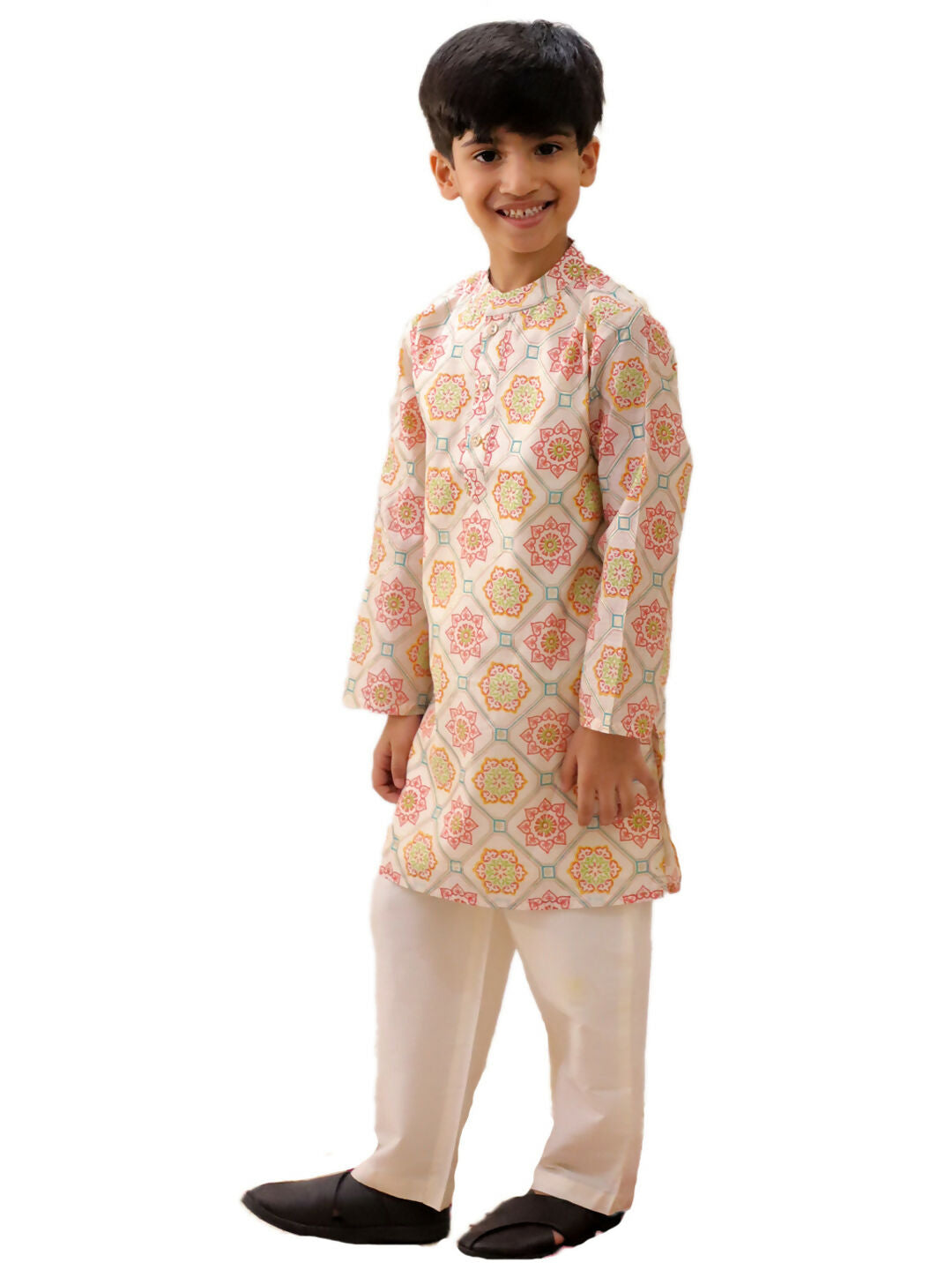 Lil Drama Mishti Off White Kurta Pyjama Set For Boys | Swadesiicart