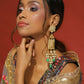 Long Kundan Earrings with Green Stone- Ruby Raang | Swadesiicart