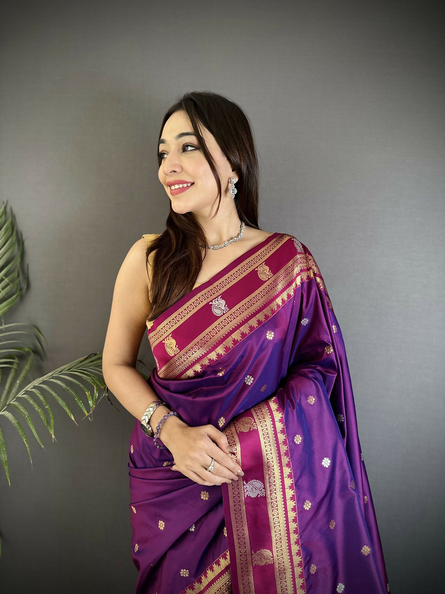 Joban Fashion Purple Banarasi Soft Silk Woven Saree | Swadesiicart