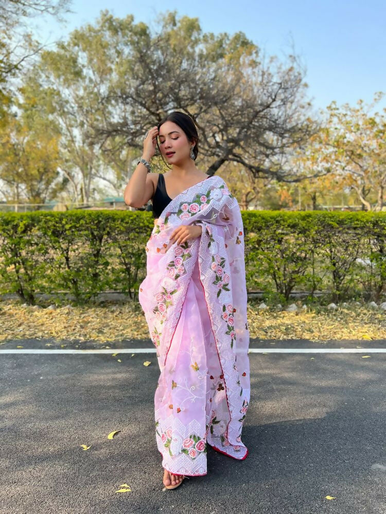 Vamsee Kamaljaal Lavender Organza Saree - Swadesiicart