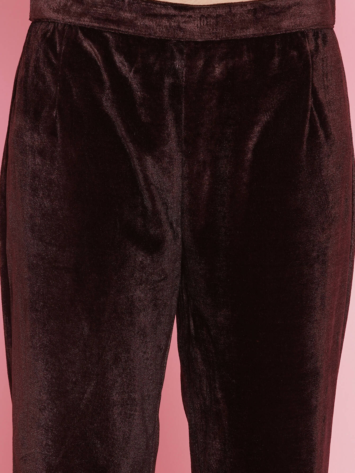 Women Republic Brown Velvet Embellished Co-Ord Set - Swadesiicart