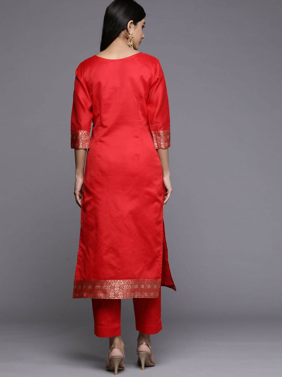 Ahalyaa Women Red Ethnic Motifs Kurta with Trousers | Swadesiicart