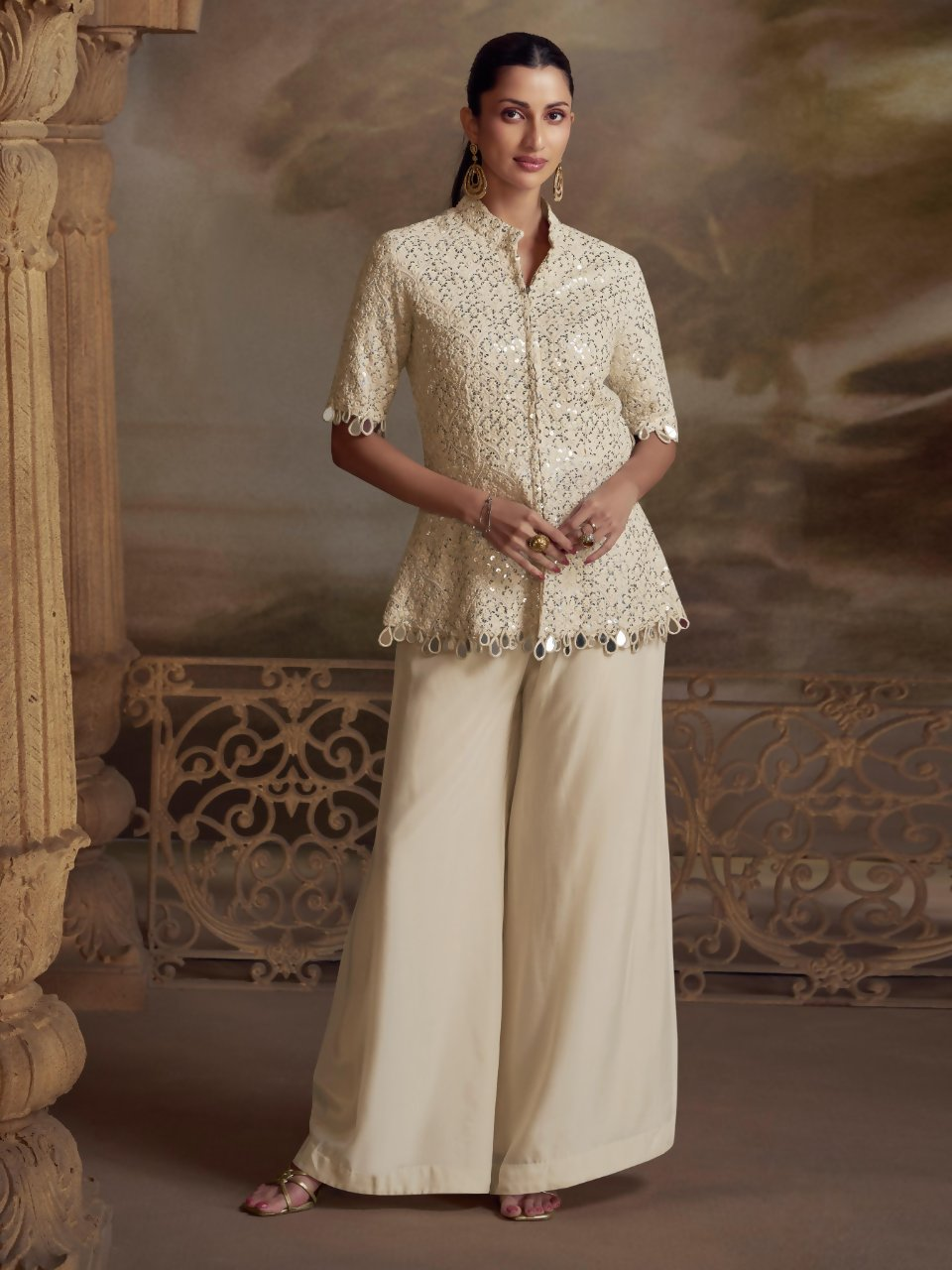 Anaita White Georgette Readymade Suit with Embroidery Work