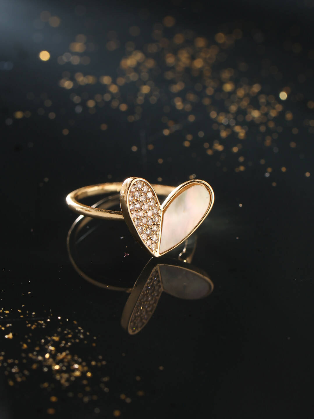 NVR Women's Gold-Polished Stylish Ring With Ad Stones - NR Retail-NVR