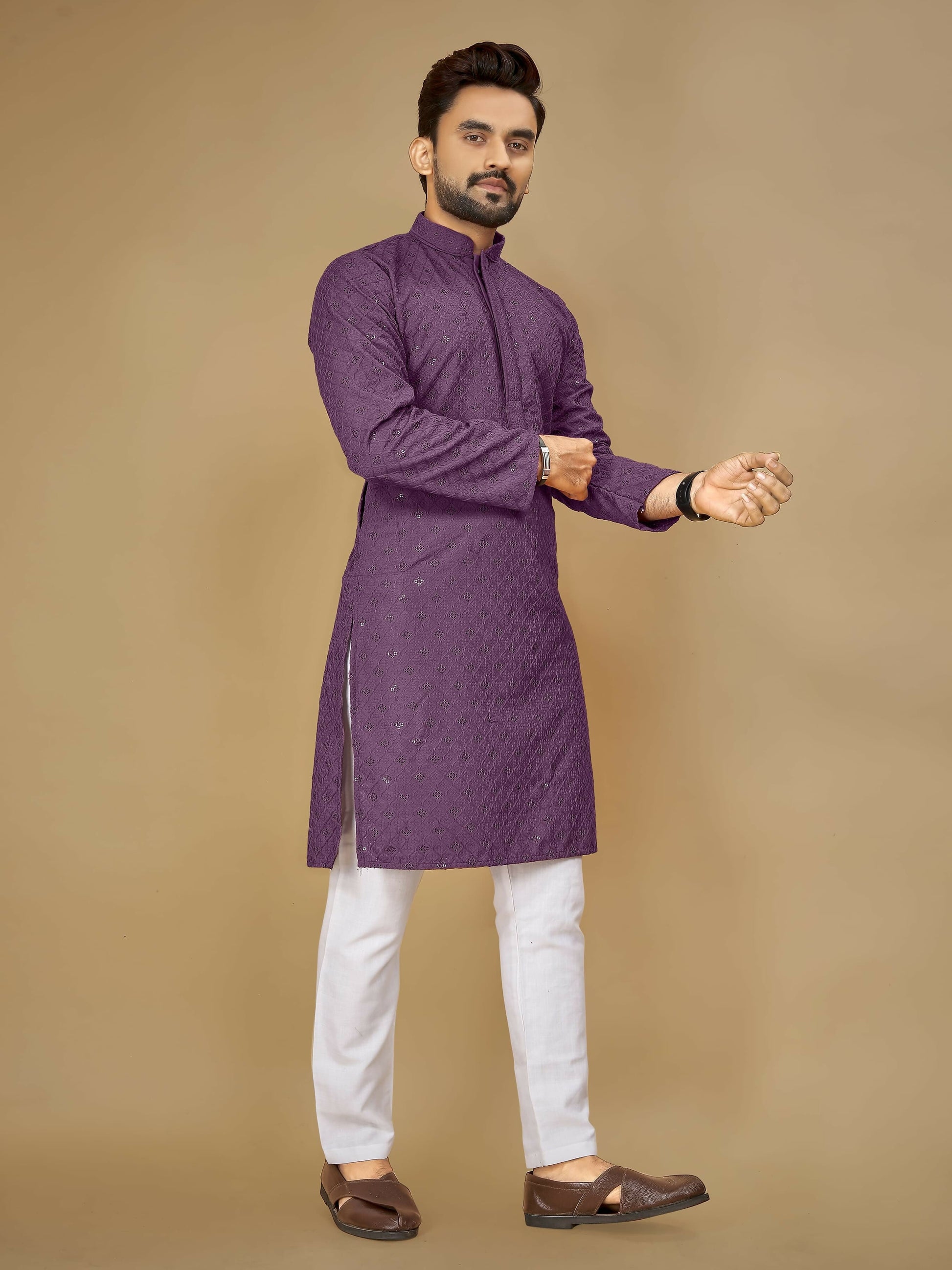 Anaita Lavender Embroidered Rayon Straight Kurta