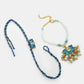 NVR Women & Men Set of 2 Blue Lotus Shape Kundan-Studded & Beaded Handcrafted Wraparound Rakhi Set With Roli Chawal | Swadesiicart