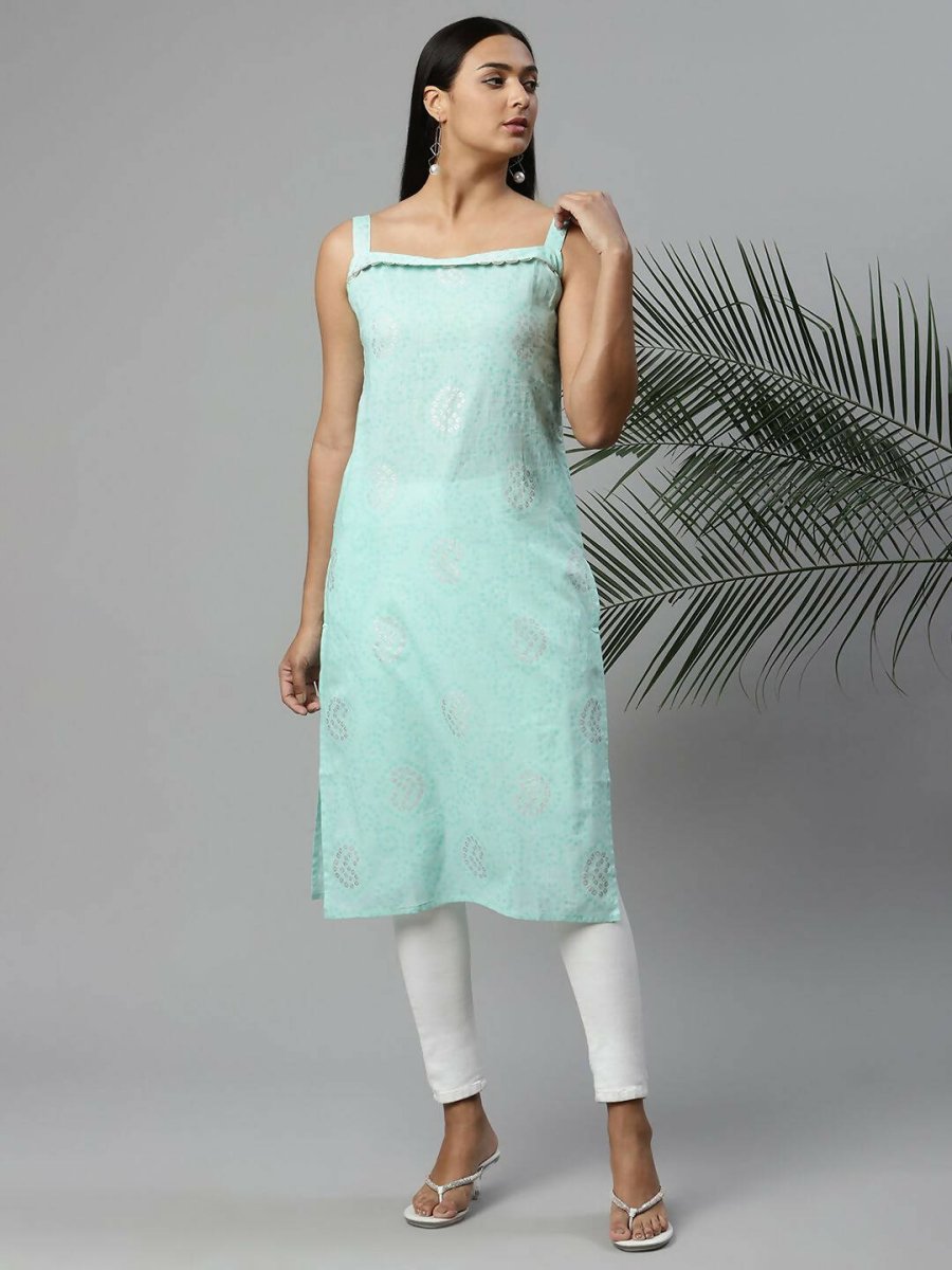 Ahalyaa Womens Summer Blue Color Pure Cotton Printed Kurtas | Swadesiicart