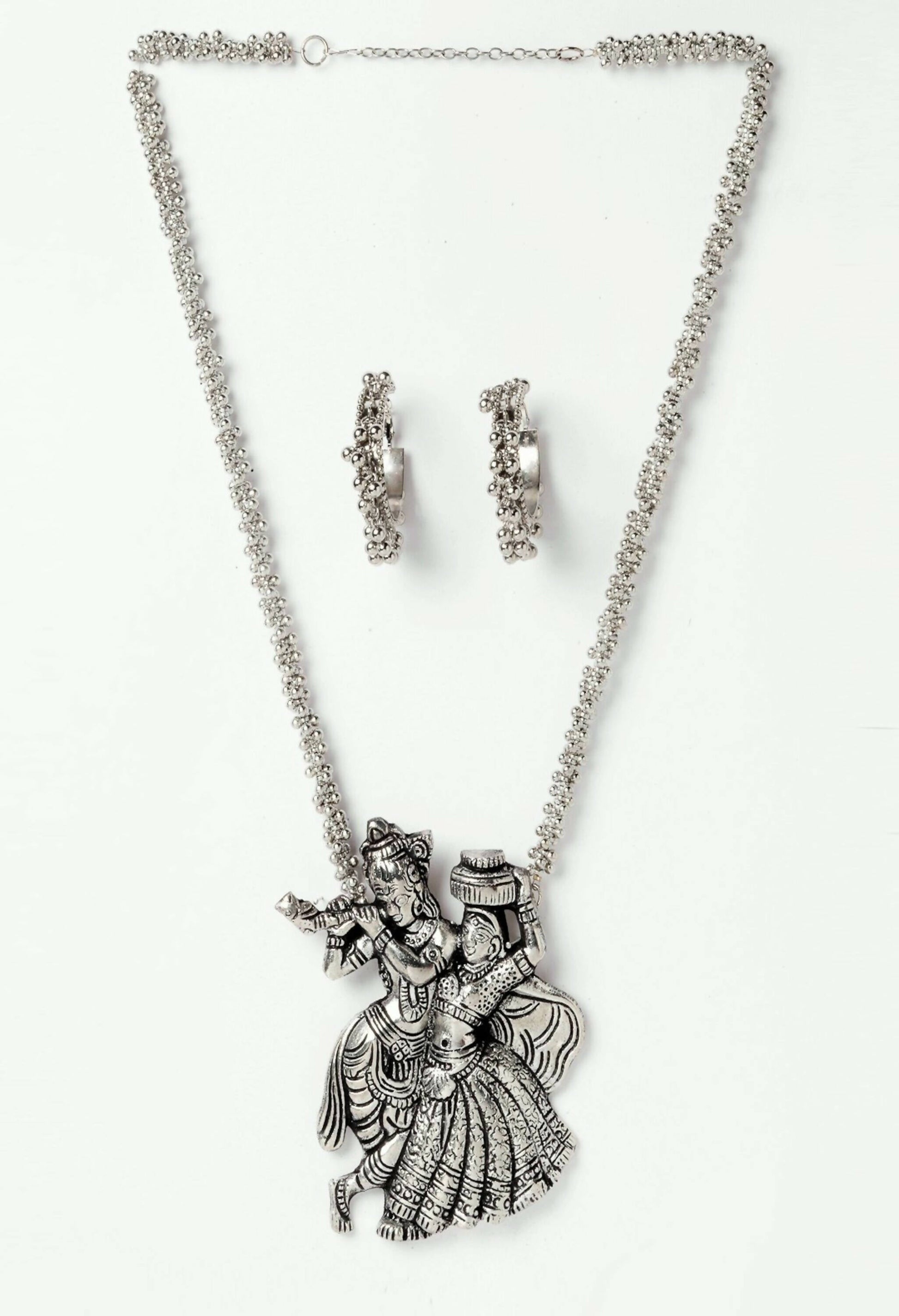 Mominos Fashion Johar Kamal Silver-Plated Brass Finish Radha Kishan Long Neckalce Combo Set For Women - Swadesiicart