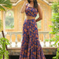 Janasya Navy Blue Georgette Floral Top,Bottom & Jacket | Swadesiicart