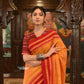 Very Much Indian Handloom Cotton Viscose Ilkal Saree Bright Mustard Yellow With Red Border | Swadesiicart