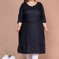 Miravan Women's Plus Size Black Mirror Work Embroidered Pakistani Straight Kurti - Swadesiicart