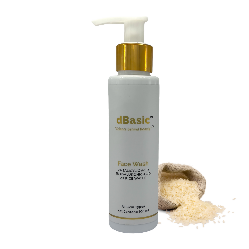 dBasic Salicylic Acid Face Wash with Rice Water For Acne Prone Skin, Cleanses Pores & Excess Oil | Swadesiicart