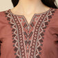 Brown Chinon Floral Embroidered Top - Zeny