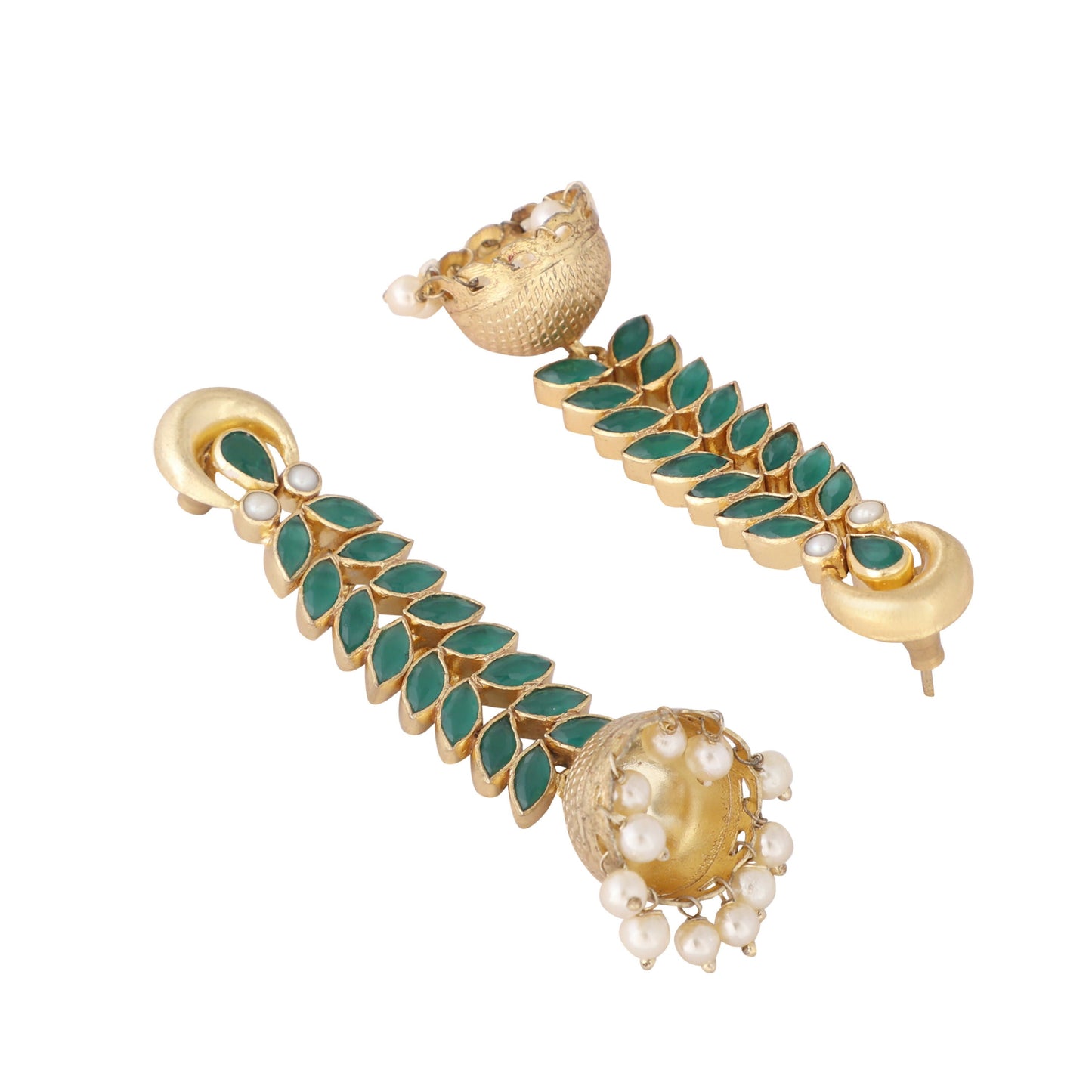 Nuyug 22K Gold Plated Green Fern Earrings | Swadesiicart