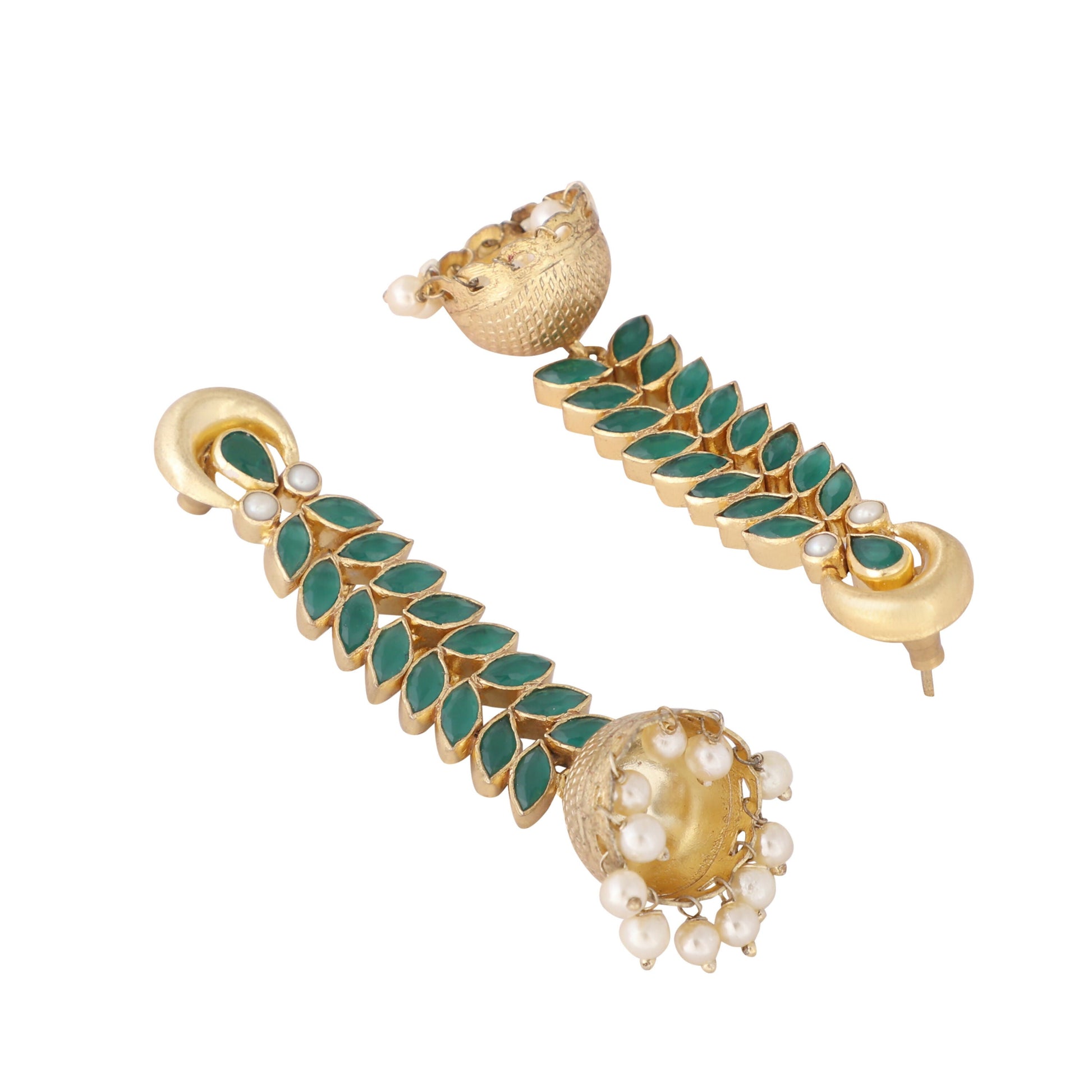 Nuyug 22K Gold Plated Green Fern Earrings | Swadesiicart