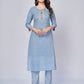 NOZ2TOZ Women's Printed & Embroidered Straight Cotton Sky Blue Kurta Pant With Dupatta (3Pcs Set) - Swadesiicart