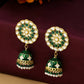 NVR Women Gold-Polished Green Dome Shaped Meenkari Jhumkas Earrings | Swadesiicart