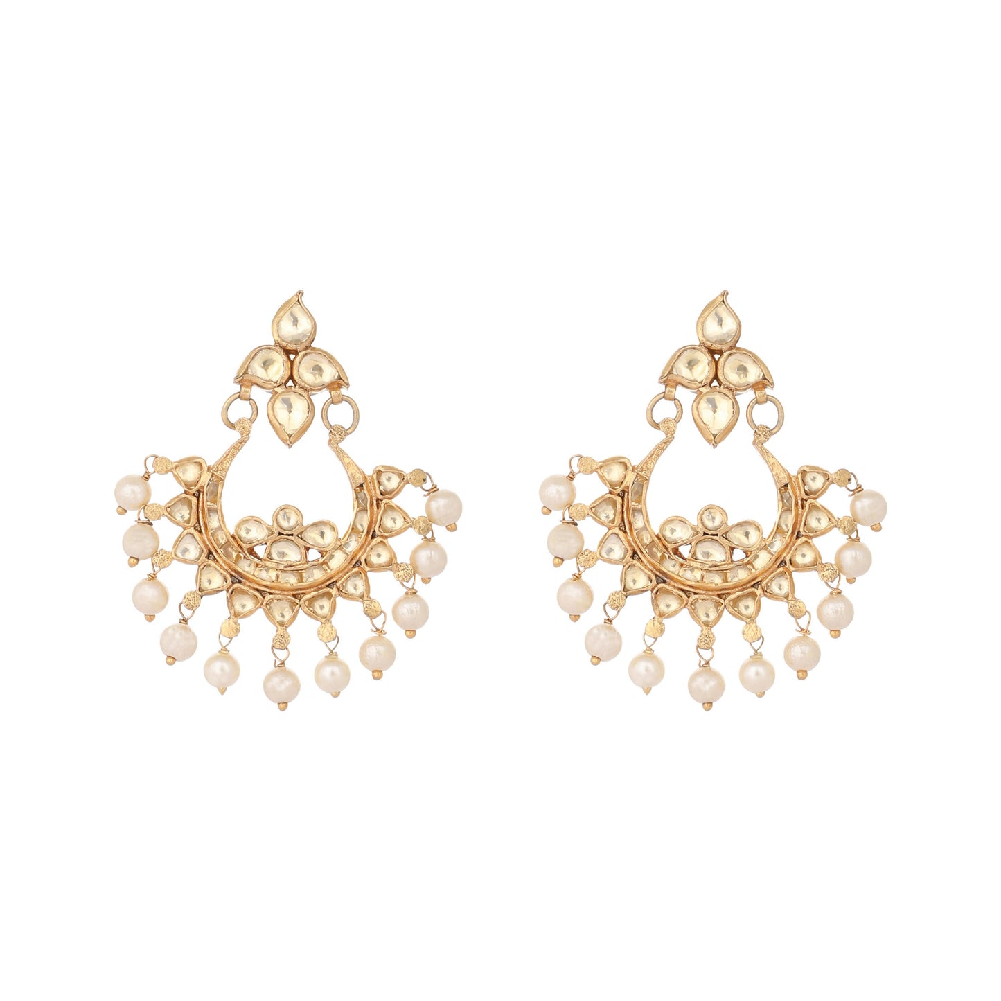 Nuyug 22K Gold Plated Kundan Chandbali Pearl Elegance Earrings | Swadesiicart