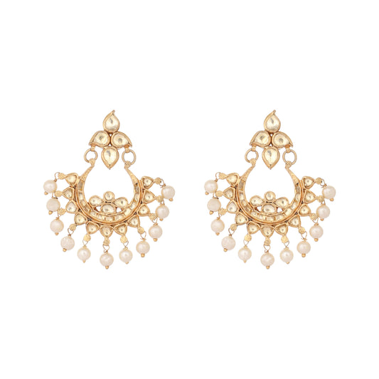 Nuyug 22K Gold Plated Kundan Chandbali Pearl Elegance Earrings | Swadesiicart