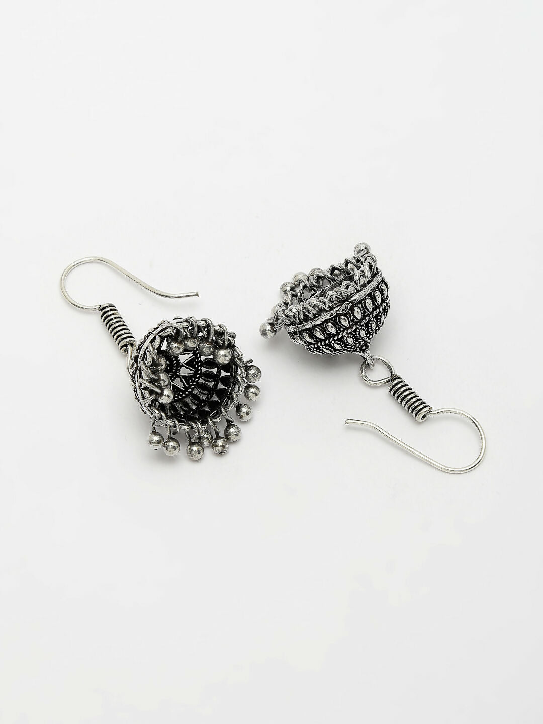 NVR Women's Silver-Toned German Silver Oxidised Necklace with Jhumka Earrings - Swadesiicart