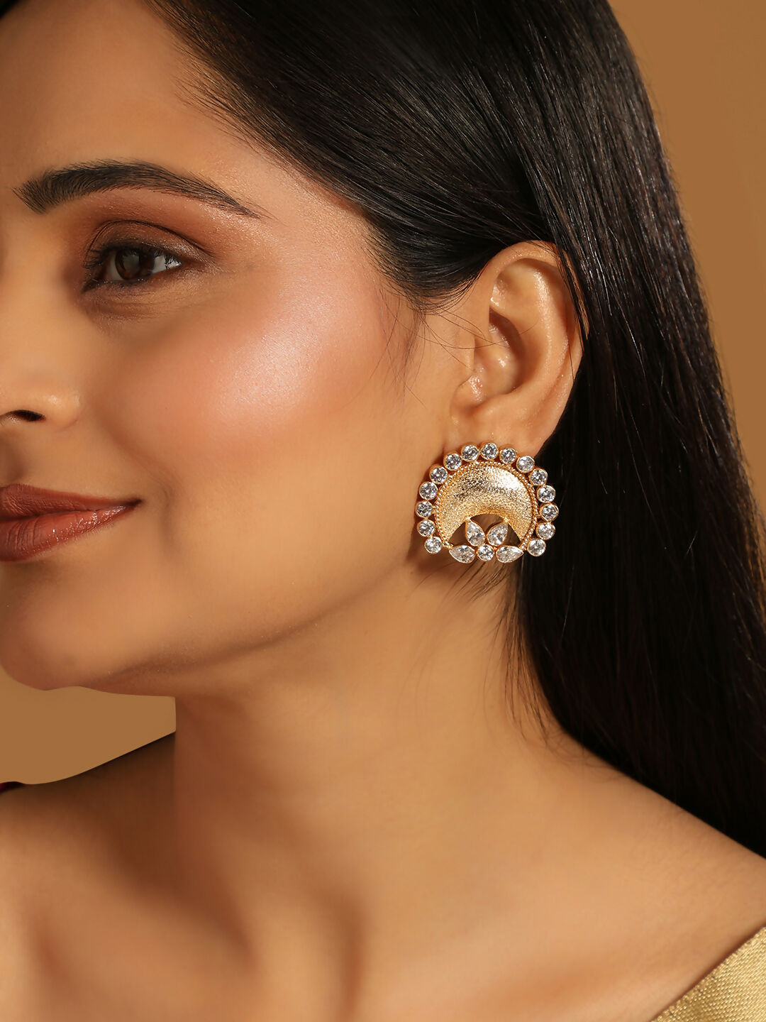 Nuyug 22K Gold Plated Crescent Glow Earrings | Swadesiicart