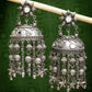 NVR Women's Silver Plated Mirror Work Oxidised Contemporary Jhumka Earrings | Swadesiicart
