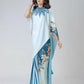 Vastranavya Icy Blue Freehand with Navy Starburst & Floral Print Ready to Wear Saree | Swadesiicart