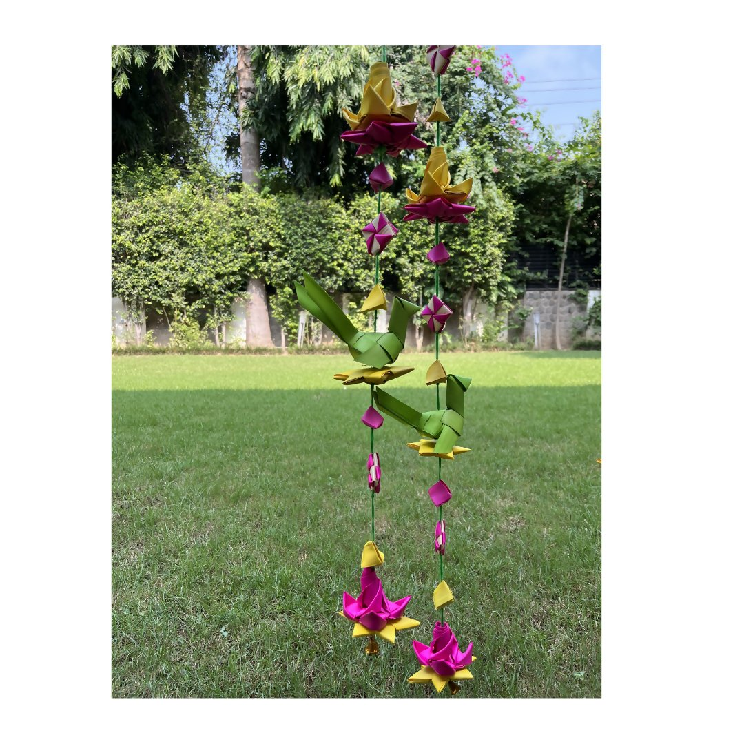 Shuddh Natural Hand Made Palm Leaf Lotus & Parrot Hanging | Swadesiicart