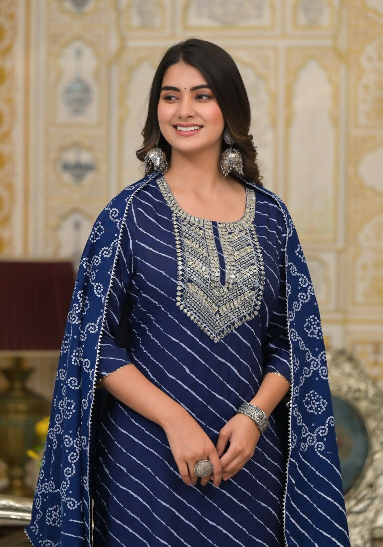 Partywear Designer Blue cotton Stitched Suit With Dupatta - Tanisha | Swadesiicart