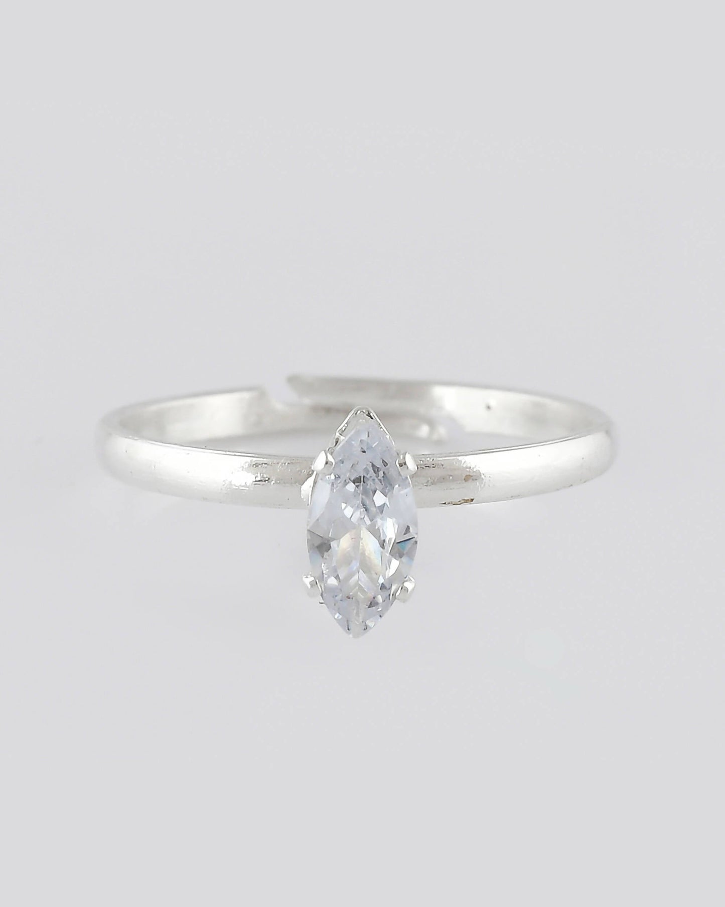 VOJ white CZ-detail Stainless Steel Cubic Zirconia Silver Plated adjustable finger Ring | Swadesiicart