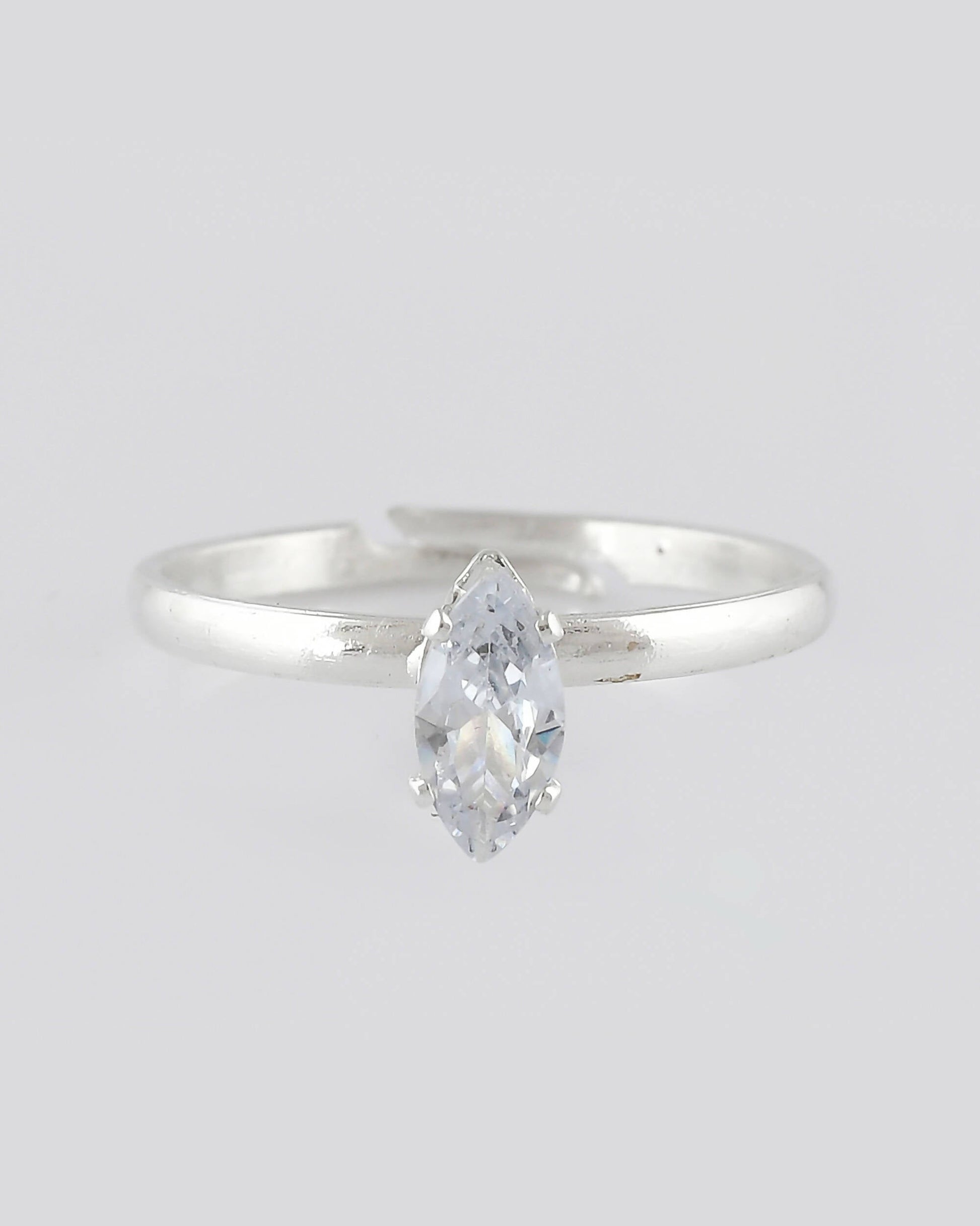 VOJ white CZ-detail Stainless Steel Cubic Zirconia Silver Plated adjustable finger Ring | Swadesiicart