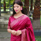 Vishnu Weaves Women's Pink Handloom Raw Silk Woven Border Saree with Unstitched Blouse - Swadesiicart