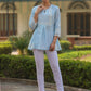 Juniper Women's Powderblue Cambric Floral Printed Tunic | Swadesiicart