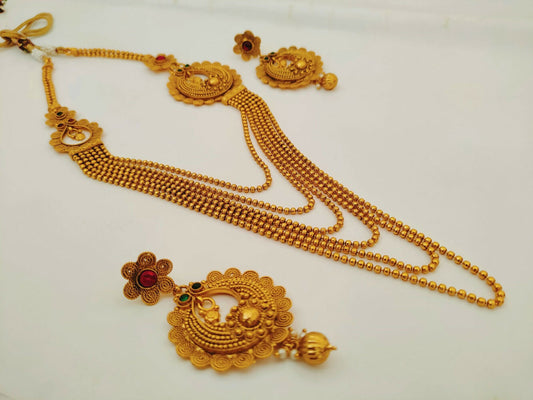 Multicolor Kemp layer mugappu Necklace Set - Mokshi Collections